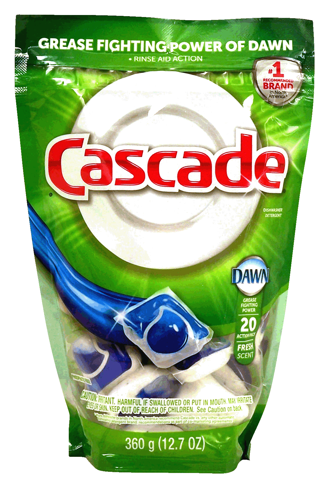 Cascade&nbsp;2 In 1 Action Packs&nbsp;concentrated dishwasher detergent packets 20 packs Full-Size Picture
